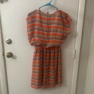 Expresso Striped Short Sleeve Gathered Dress S 80s Prints Rainbowcore Classic